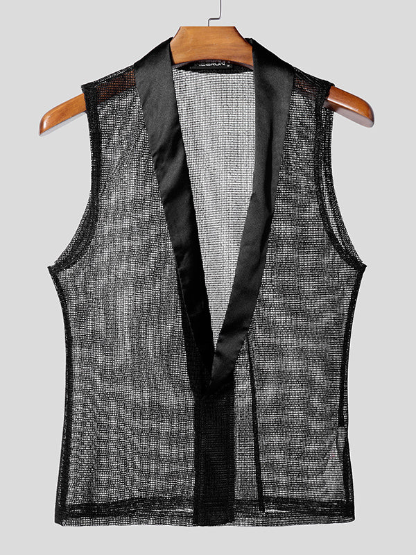 Mens Sheer Mesh Panel Satin Tank SKUL04245