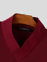 Men's Clean Fit Quiet Luxury Overlap Cross V-Neck Textured Waffle Knit Long Sleeve V-Neck Sweater SKUL82442