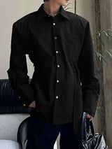 Men's Solid Belt Patchwork Long Sleeve Shirt SKUL32852