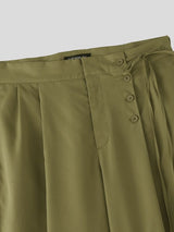 Men's Retro Japanese Style Button Front Tie Detail Wide-Leg Pant SKUL59503