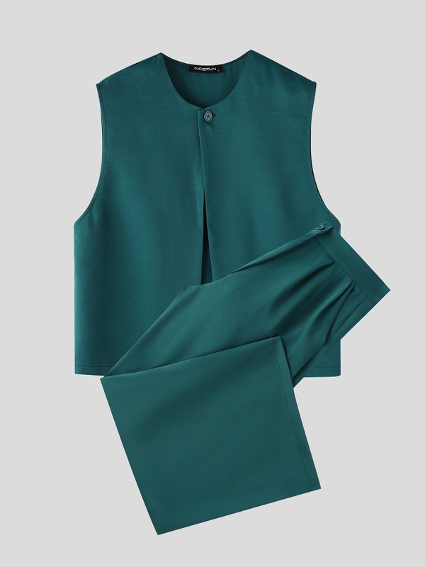 Men's Avant-Garde Stage Performance Asymmetrical Draped Pleat High Waist Floor Length Two Pieces Outfit SKUL77981