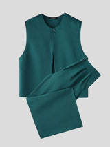Men's Avant-Garde Stage Performance Asymmetrical Draped Pleat High Waist Floor Length Two Pieces Outfit SKUL77981
