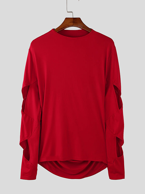 Mens Cut-Out Hollow-Out Long Sleeve T-Shirt SKUK92613