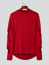 Mens Cut-Out Hollow-Out Long Sleeve T-Shirt SKUK92613