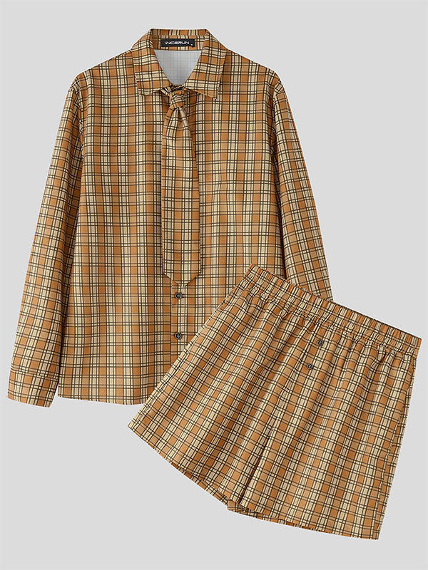 Men's Plaid Casual Two Pieces Outfit SKUL23704