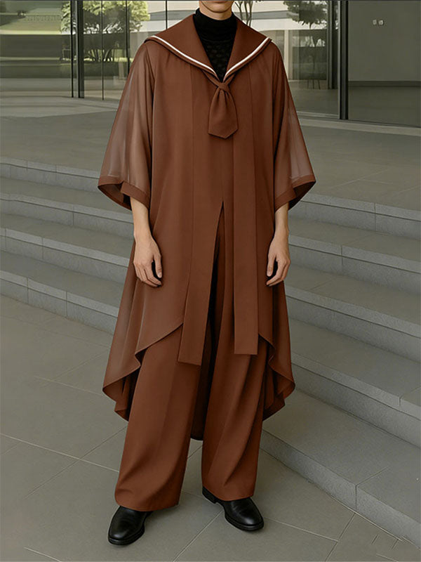 Men's Sheer Mesh Sailor Collar Two Pieces Outfit SKUL39032