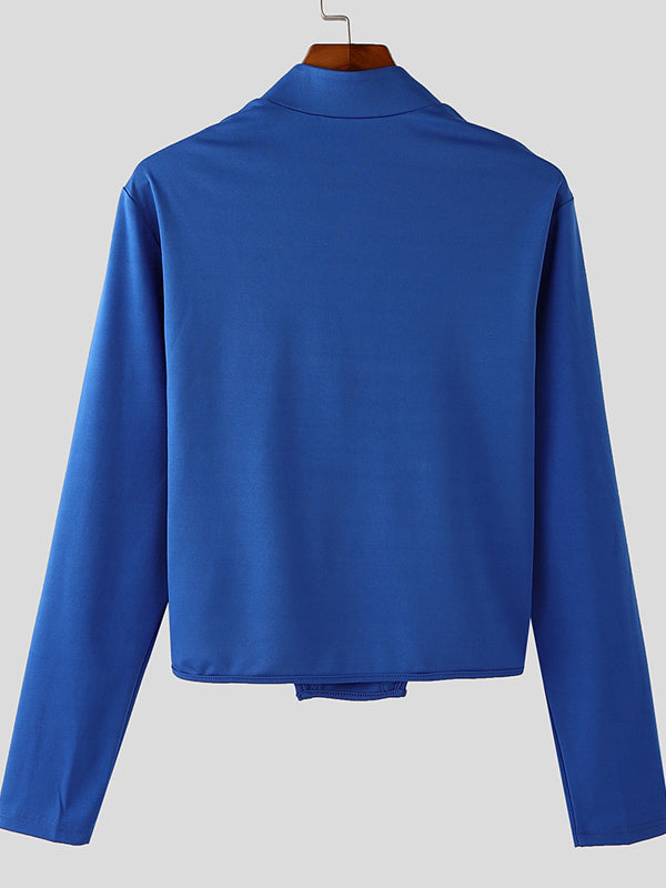 Mens Solid Color Waist Tie Long Sleeve T-Shirt SKUK82421