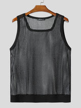Mens Sheer Mesh Hollow Square Neck Tank SKUL15530