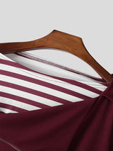 Men's Shoulder Zipper Design Stripe Patchwork Long Sleeve T-shirt SKUL43742