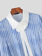 Men's 3D Floral Decoration Striped Long Sleeve Shirt SKUL48017