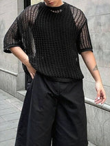 Men's Knit Hollow Out Loose Half Sleeve T-shirt SKUL54593