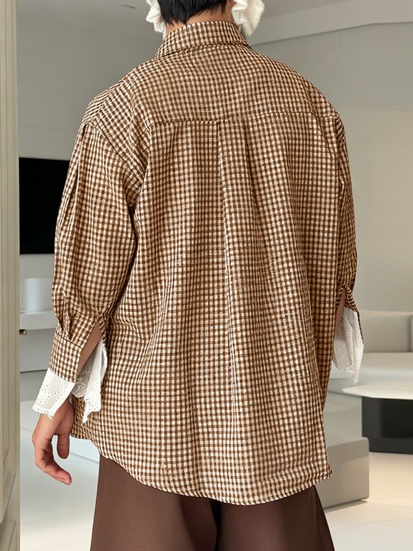 Men's Plaid Bow Long Sleeve Shirt SKUL45417