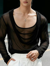 Men's Sheer Mesh Layered Long Sleeve T-shirt SKUL50564