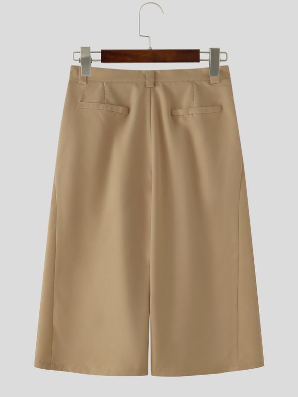 Men's Harajuku Streetwear Pleated Wide Leg Loose Casual Culotte Short SKUL68995