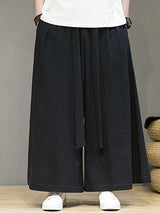 Mens Solid Pleated Cotton Wide Leg Pants SKUK32728