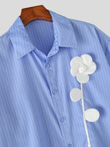 Men's Romantic Retro 3D Floral Applique Striped Boxy Short Sleeve Shirt SKUL77511