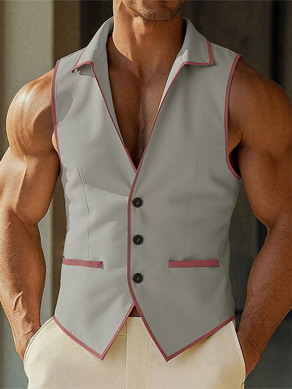 Men's Bold Stripe Colorblock Casual Waistcoat SKUL24997