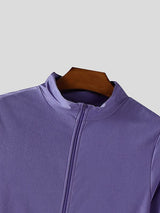 Men's Solid Color Glossy Half High Neck Long Sleeve Bodysuit SKUL37303