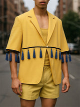 Men's Fringe Patchwork Short Sleeve Blazer SKUL22231