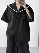 Men's Bow Patchwork Half Sleeve Shirt SKUL27006