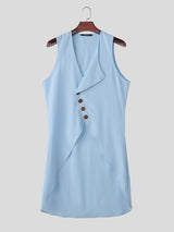 Men's Bohemian Linen Texture Asymmetrical High-Low Hem Tank SKUL75707
