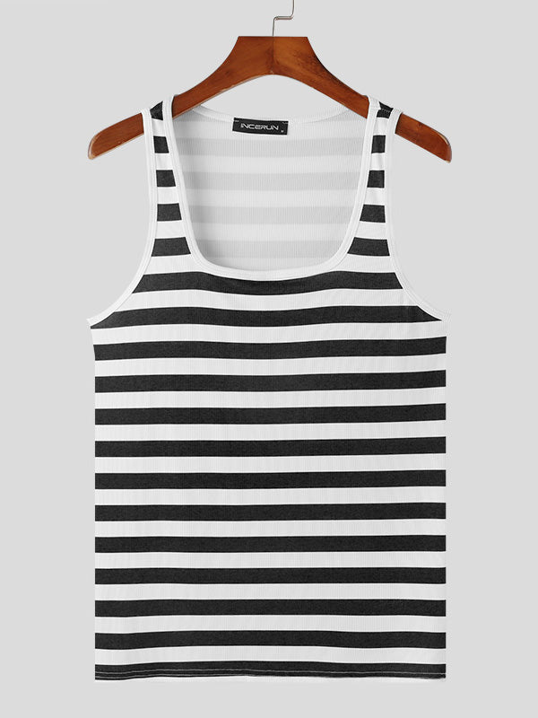 Mens Fitted Horizontal Striped Sleeveless Tank SKUK67909