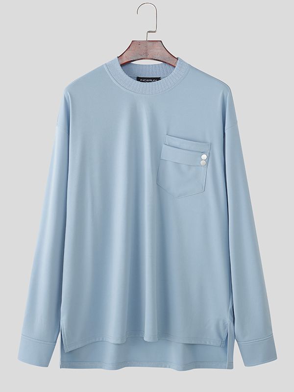 Men's Knit Pocket Crew Neck Long Sleeve T-shirt SKUL39775