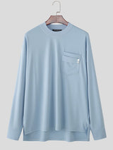 Men's Knit Pocket Crew Neck Long Sleeve T-shirt SKUL39775