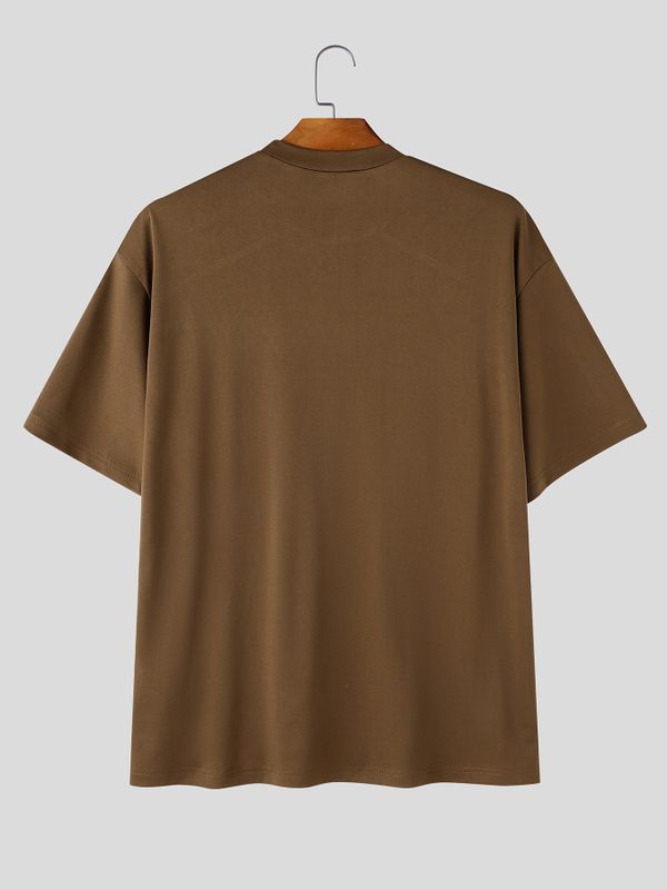 Men's Techwear Shoulder Mesh Panel Mock Neck Short Sleeve T-Shirt SKUL68988