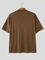 Men's Techwear Shoulder Mesh Panel Mock Neck Short Sleeve T-Shirt SKUL68988