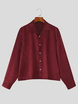 Men's Yuppie Streetwear Silky Satin Boxy Cropped Long Sleeve Button-Up Shirt SKUL79040
