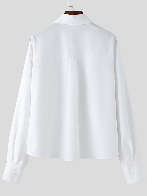 Mens Solid Color Cropped Long-Sleeve Shirt SKUL03004