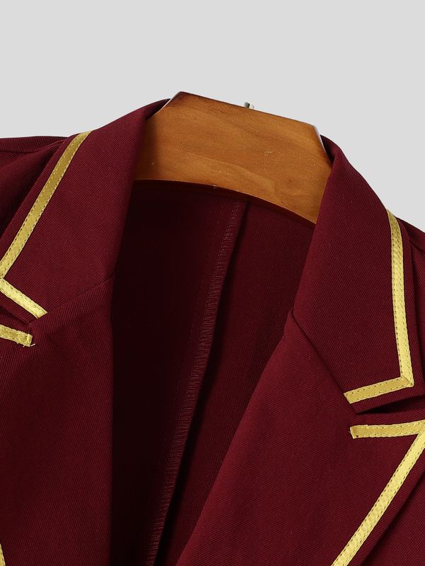 Men's Retro Party Gold Piping Double-Breasted Button Cropped Long Sleeve Blazer SKUL81157