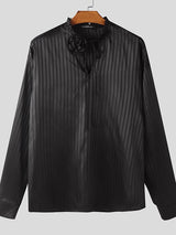 Men's 3D Floral Patchwork Striped Long Sleeve Shirt SKUL47794