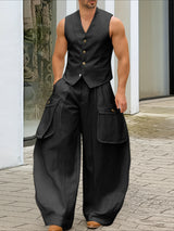 Men's Large Pocket Patchwork Two Pieces Outfit SKUL38993