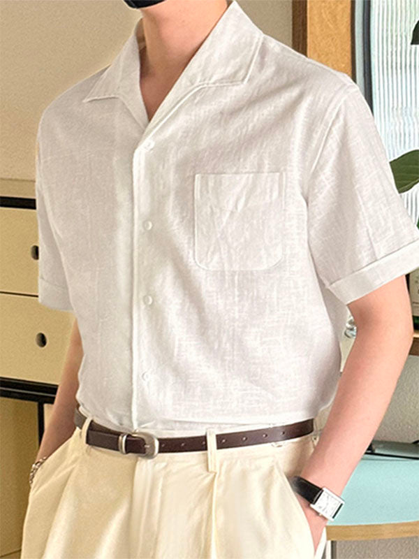 Mens Solid Color Collared Short Sleeve Shirt SKUK70551