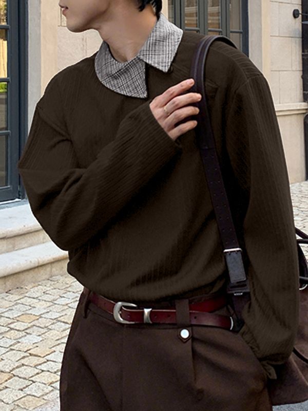 Men's Asymmetric Placket Versatile Long Sleeve Shirt SKUL40163