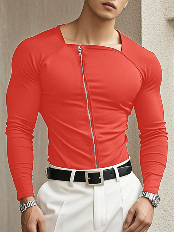 Mens Zipper Knit Long Sleeve T-Shirt SKUK96904