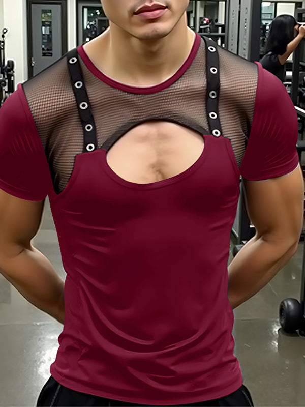 Mens Sheer Mesh Cut-Out Short Sleeve T-Shirt SKUL05504