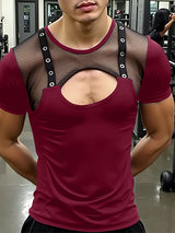 Mens Sheer Mesh Cut-Out Short Sleeve T-Shirt SKUL05504