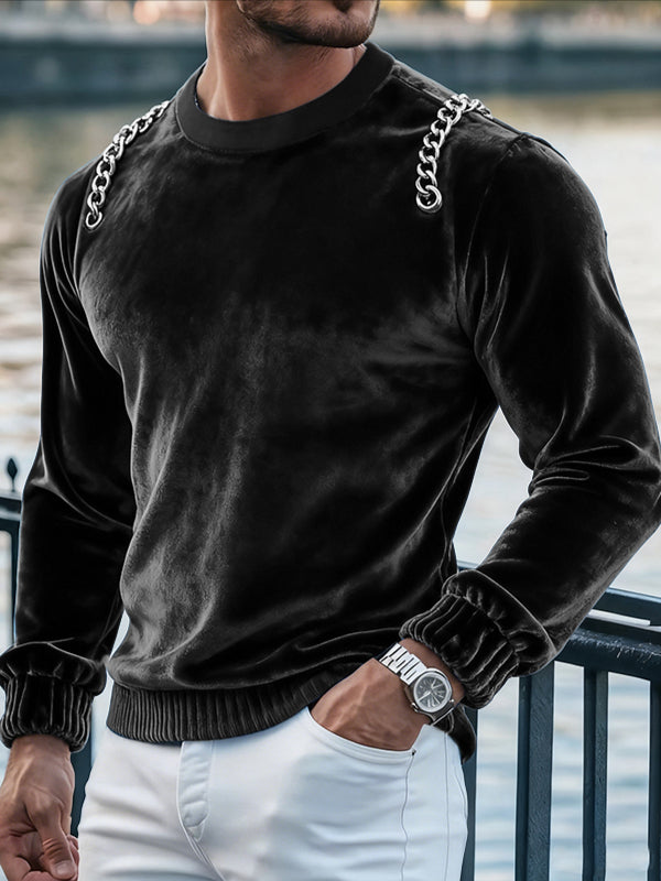 Men's Deconstructed Chain Patchwork Long Sleeve T-shirt SKUL47798