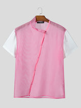 Mens Sheer Mesh Patchwork Colorblock Short Sleeve T-Shirt SKUL05494