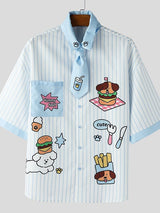 Men's Fun Print Striped Short Sleeve Shirt SKUL46148