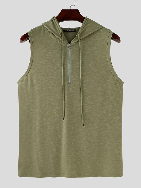 Mens Casual Solid Color Hooded Tank SKUK77336