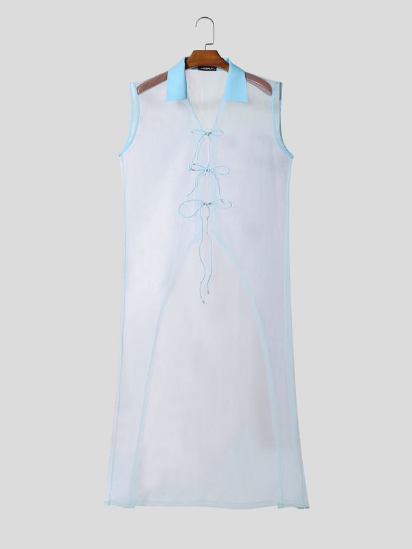 Men's Avant-Garde Longline Sheer Organza Sleeveless Shirt SKUL60268