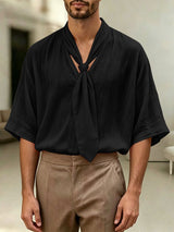 Men's Avant-Garde Tie-Neck Draped Boxy T-shirt SKUL60233