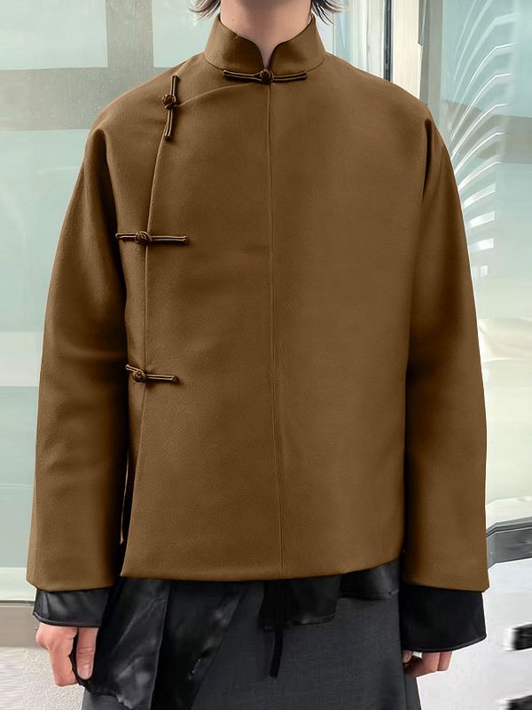 Men's Solid Color Frog Button Long Sleeve Shirt SKUL40230