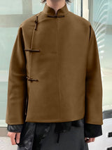 Men's Solid Color Frog Button Long Sleeve Shirt SKUL40230