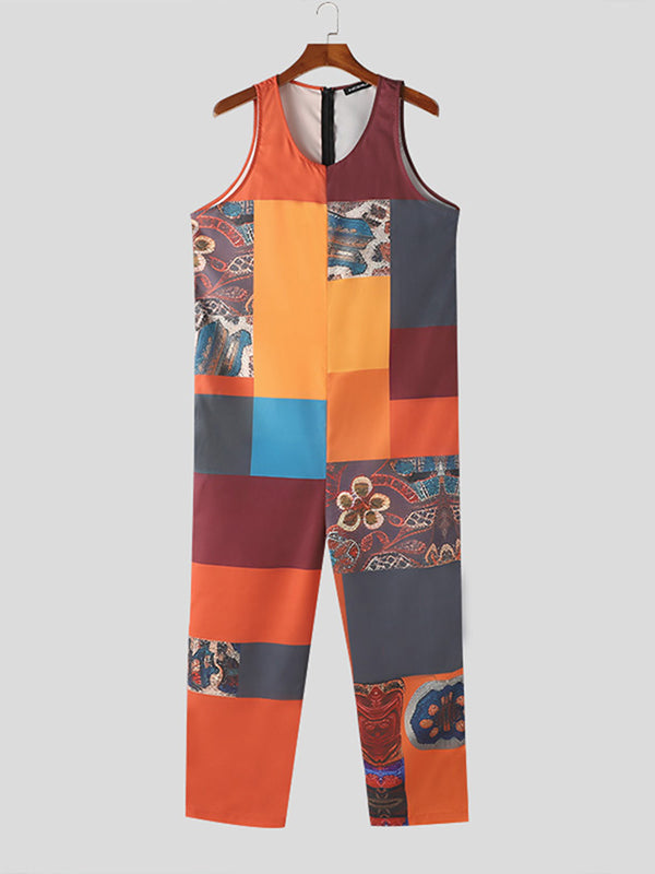 Mens Color Block Ethnic Print Jumpsuit SKUK58780