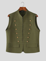 Men's Vintage Steampunk Military Hussar Stand Collar Sleeveless Waistcoat SKUL76355